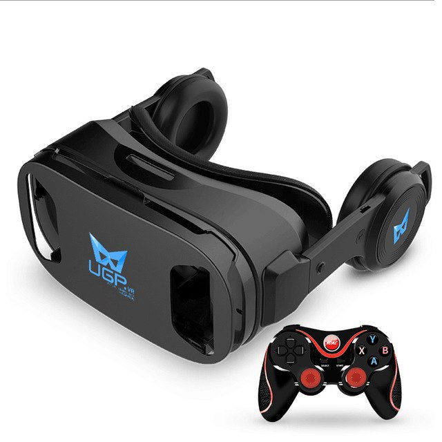 VR Glasses 3D IMAX Virtual 3D Movie Games With Headphone + Bluetooth Gamepad