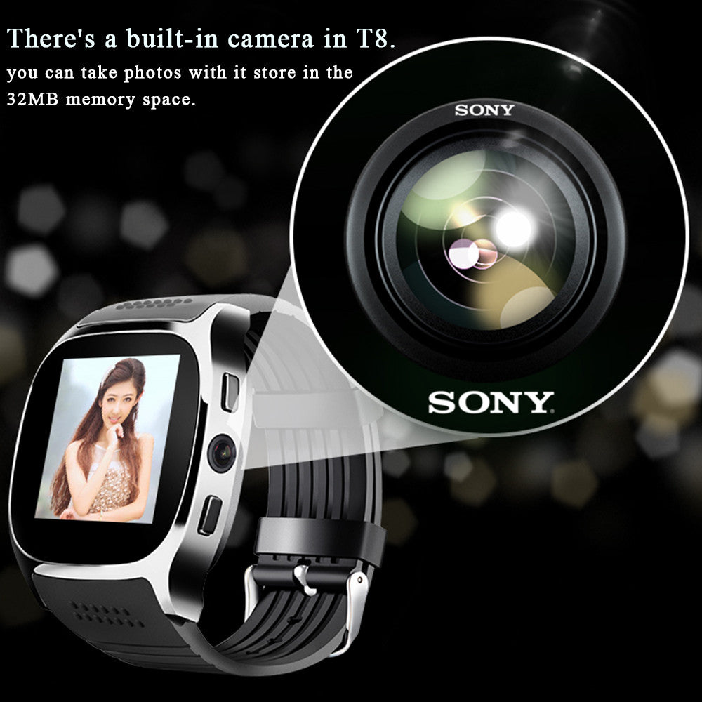 FORNORM T8 Bluetooth Smart Watch With Camera Music Player Facebook Whatsapp Sync SMS Smartwatch Support SIM TF Card For Android