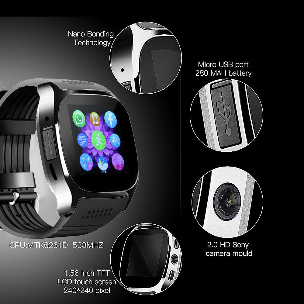 FORNORM T8 Bluetooth Smart Watch With Camera Music Player Facebook Whatsapp Sync SMS Smartwatch Support SIM TF Card For Android