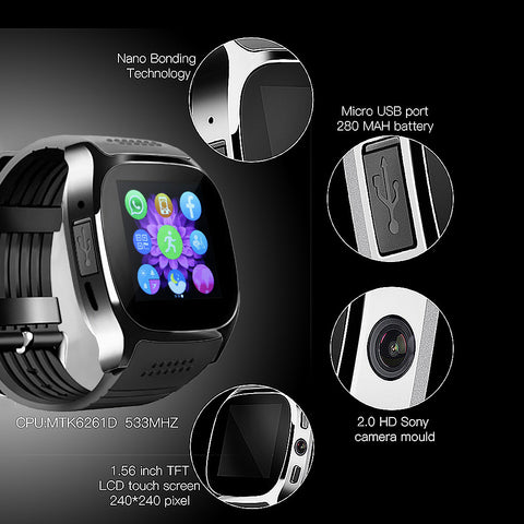 FORNORM T8 Bluetooth Smart Watch With Camera Music Player Facebook Whatsapp Sync SMS Smartwatch Support SIM TF Card For Android