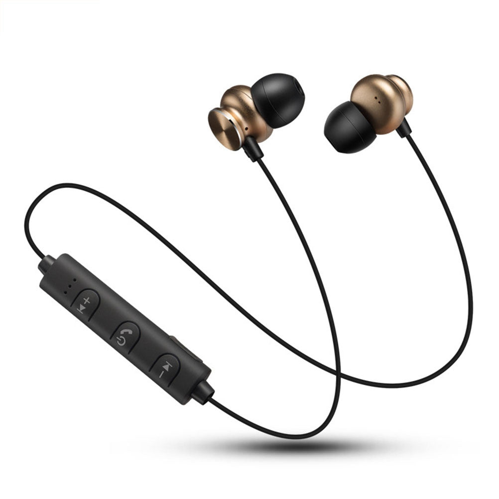 Stereo Subwoofer Bluetooth Earphones Bluetooth 4.2 In-ear Magnetic Headsets Noise Cancelling Super Bass Headphones Sweatproof Sports Running Earbuds With Mic Hands-free Call Voice Prompt (Black)
