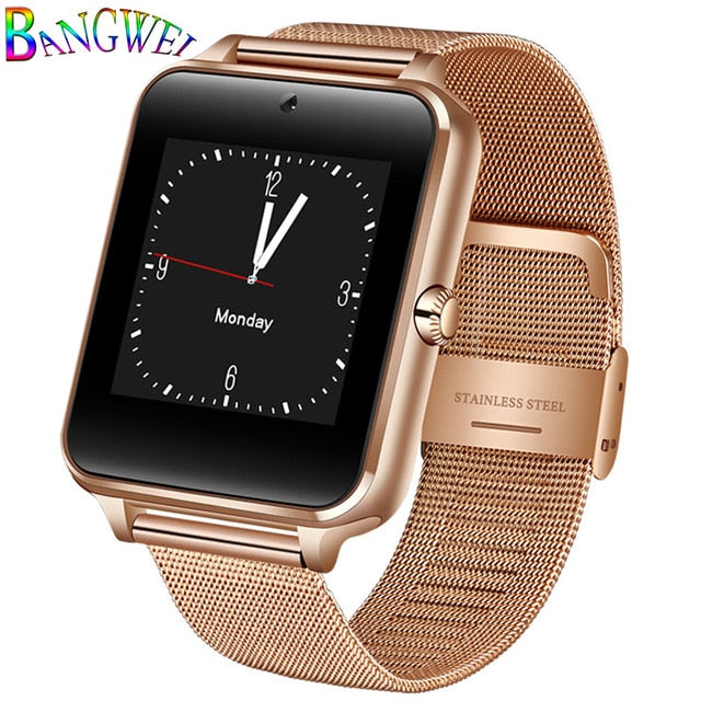 2018 New Stainless Steel Bluetooth Smart Watch Women Men Sport Waterproof SmartWatch LED Color Touch Screen Watch Support SIM TF