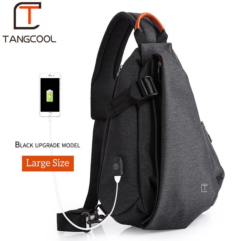 Tangcool Multifunction Fashion Crossbody Bags Men USB Charging Chest Pack Short Trip Messengers Bag Water Repellent Shoulder Bag