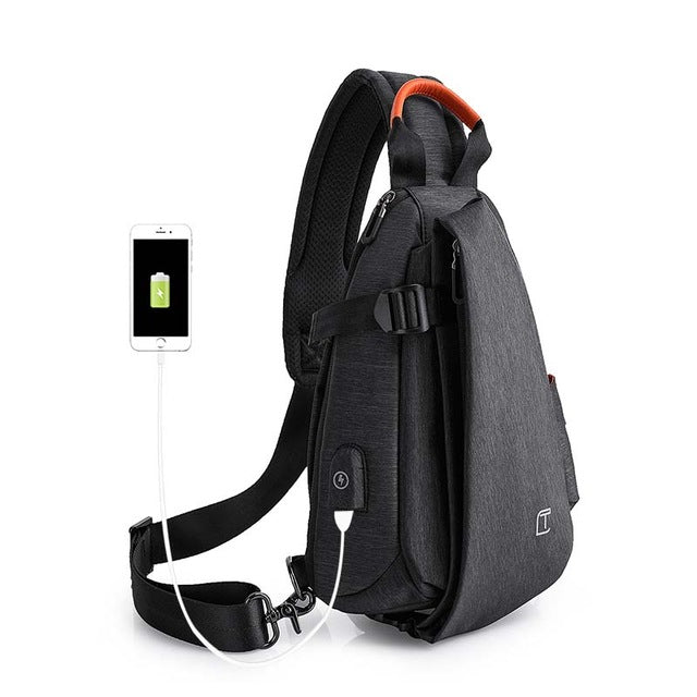 Tangcool Multifunction Fashion Crossbody Bags Men USB Charging Chest Pack Short Trip Messengers Bag Water Repellent Shoulder Bag