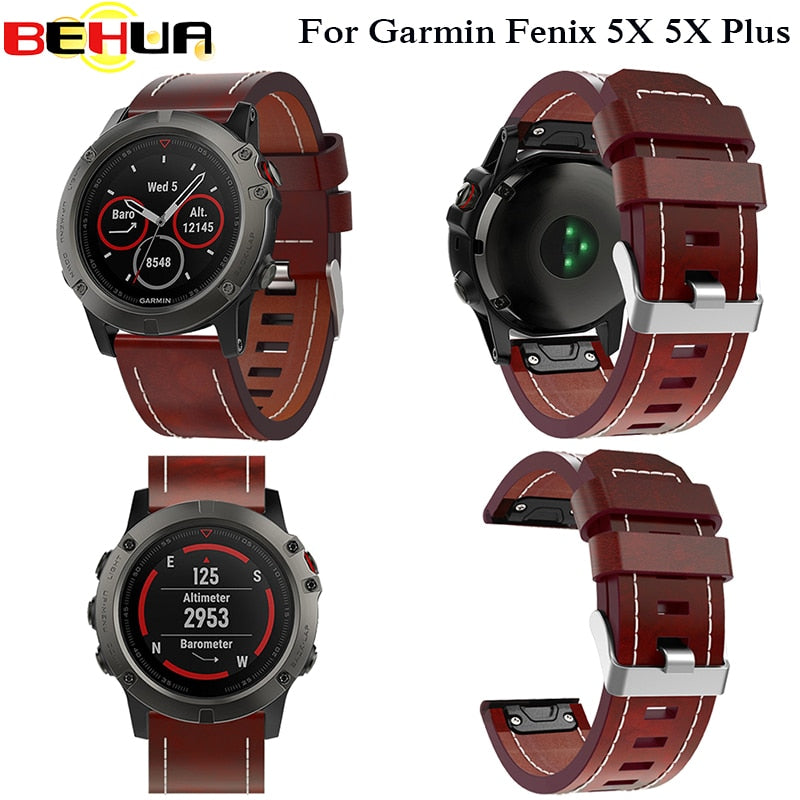 New Leather wrist Watch Strap Easy fit quick Bracelet Belt 26MM For Garmin Fenix 3/ Fenix 5X 5X Plus Smart Watch band wristband