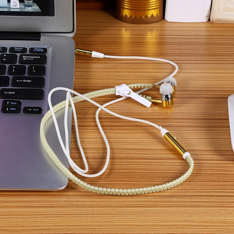Glow Earphone Luminous Light Metal Zipper Headset